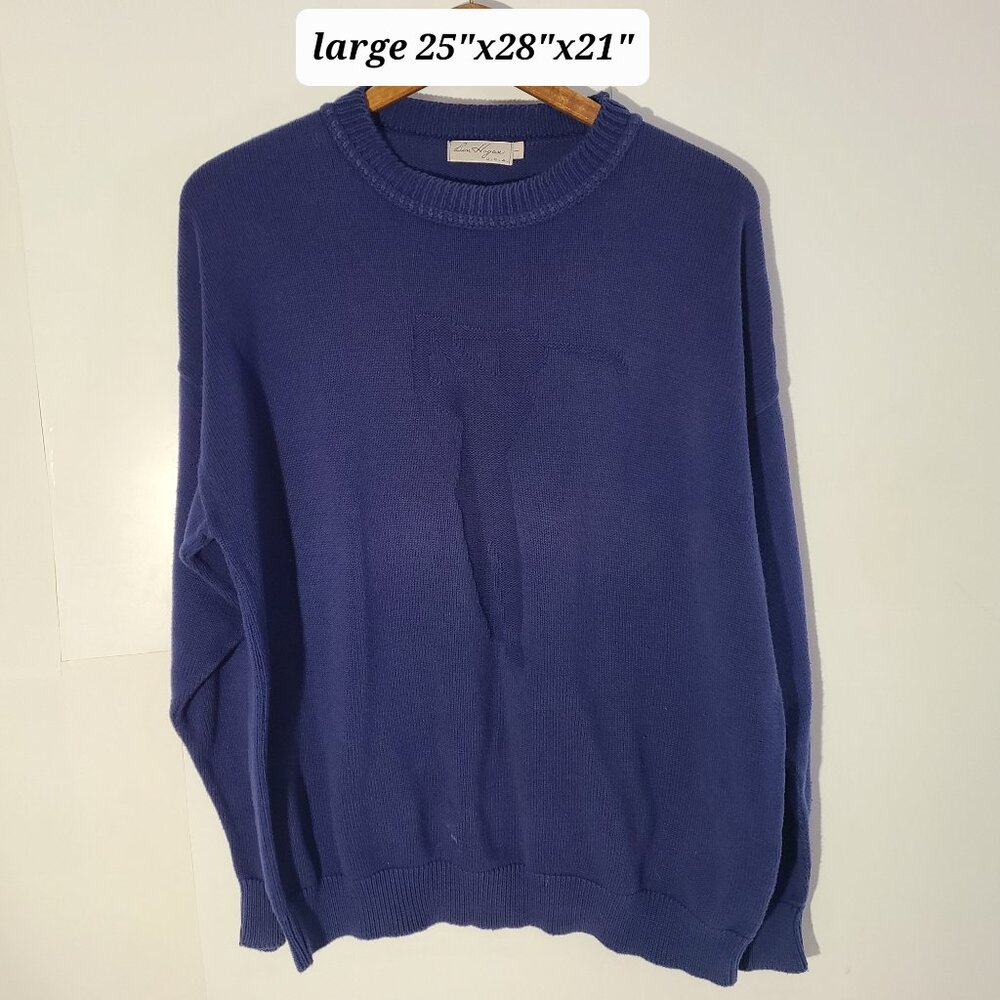 Vintage 80s Ben Hogan Captian Blue Hogan Silhouette Large Men's Golf Sweater USA